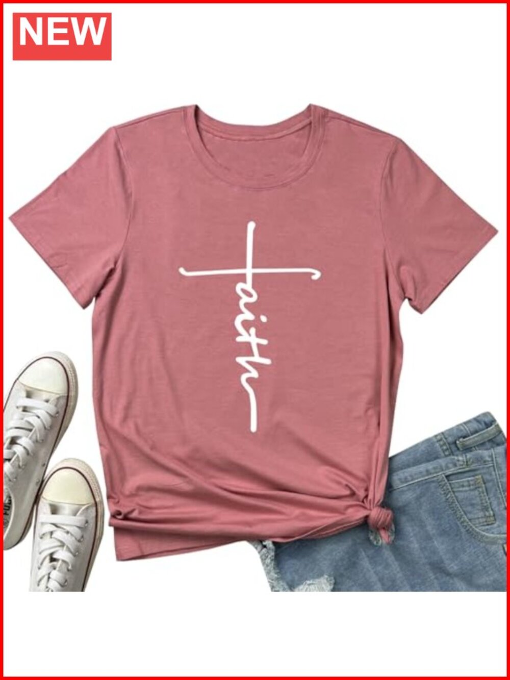 Women's Graphic Tee Faith Letter Print Crew Neck Short Sleeve T-Shirt